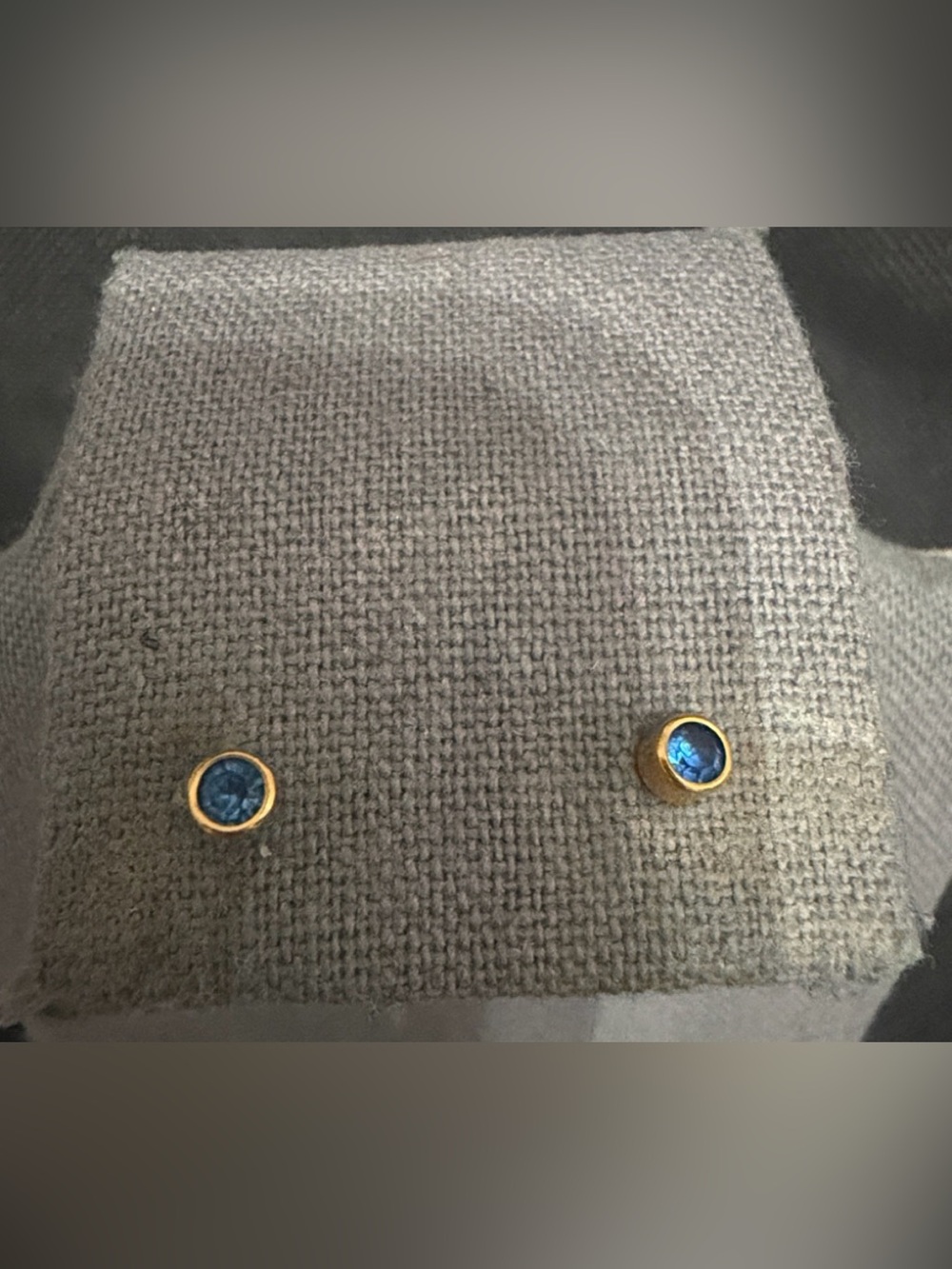 Dainty gold-toned bezel-set Blue stud Birthstone pierced earrings - used